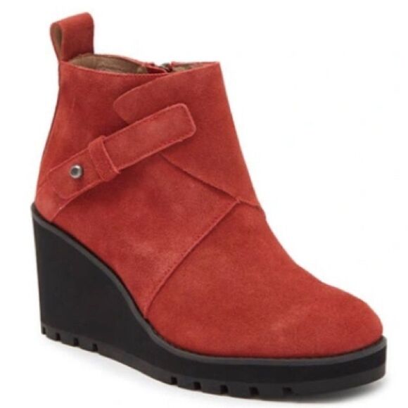 Eileen Fisher TINKER Brick Red Suede Leather Wedge Heel Lug Sole Ankle Bootie - Picture 1 of 16